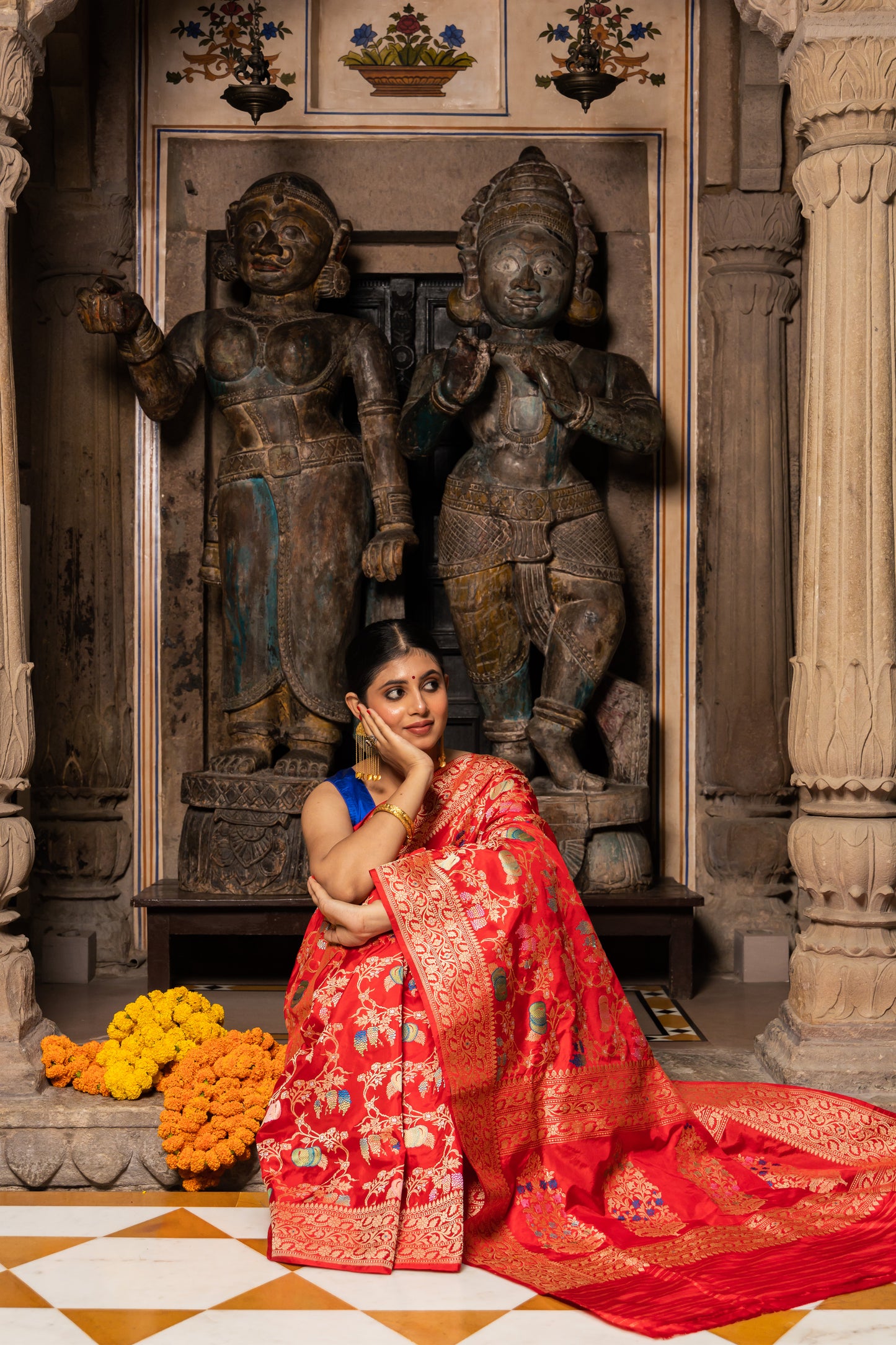 Red Handwoven Kadwa Katan Silk Saree