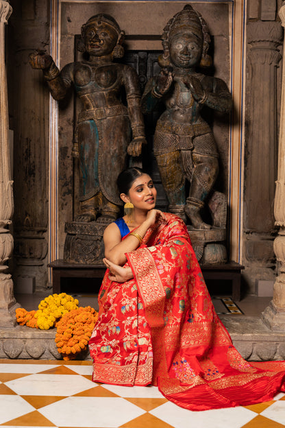 Red Handwoven Kadwa Katan Silk Saree