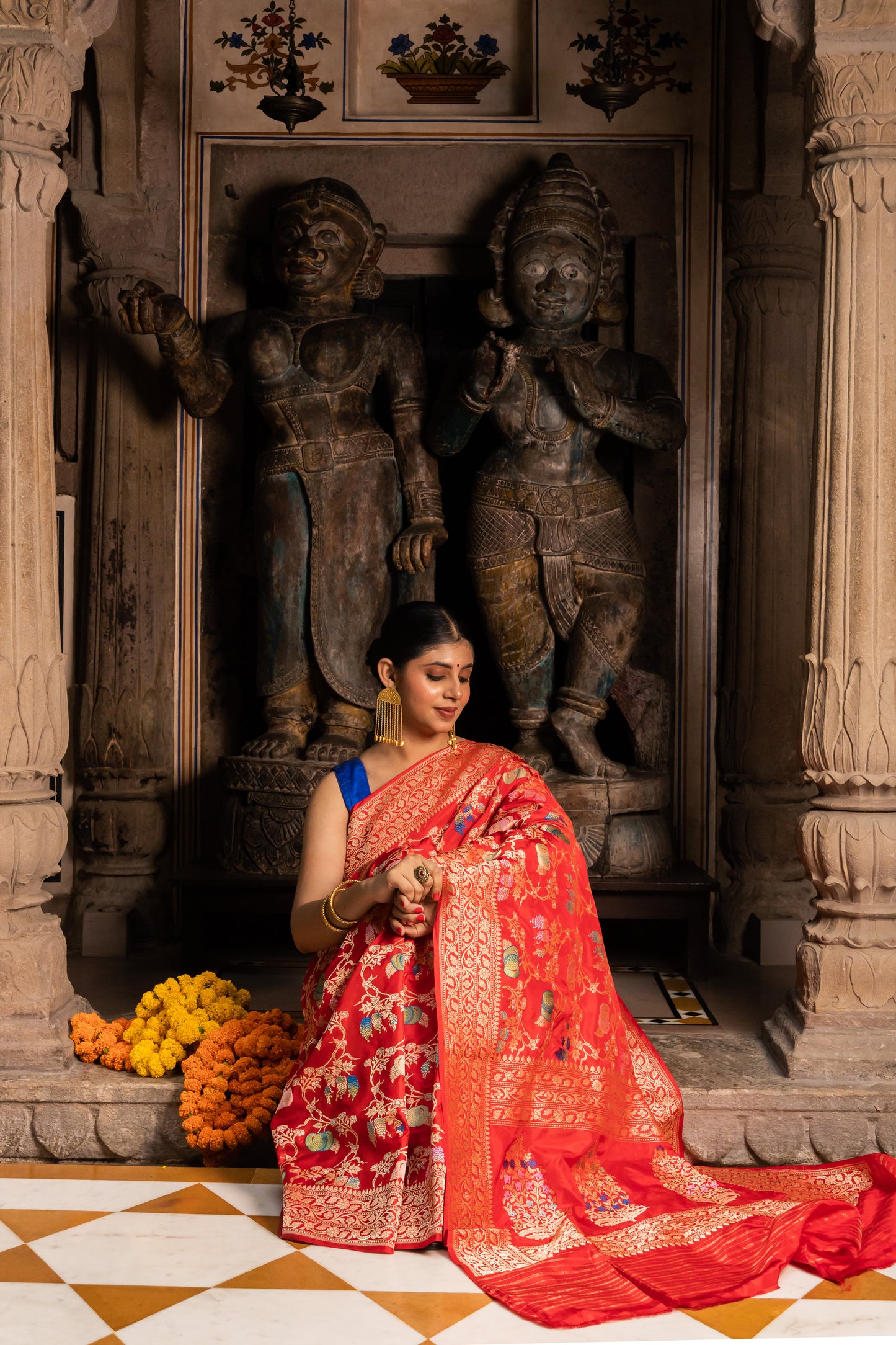 Red Handwoven Kadwa Katan Silk Saree