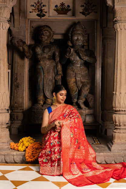 Red Handwoven Kadwa Katan Silk Saree