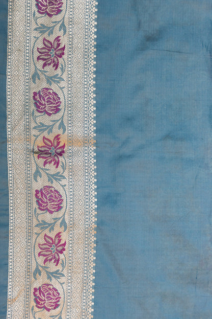 Light Blue Handwoven Cutwork Katan Silk Saree - Panaya 