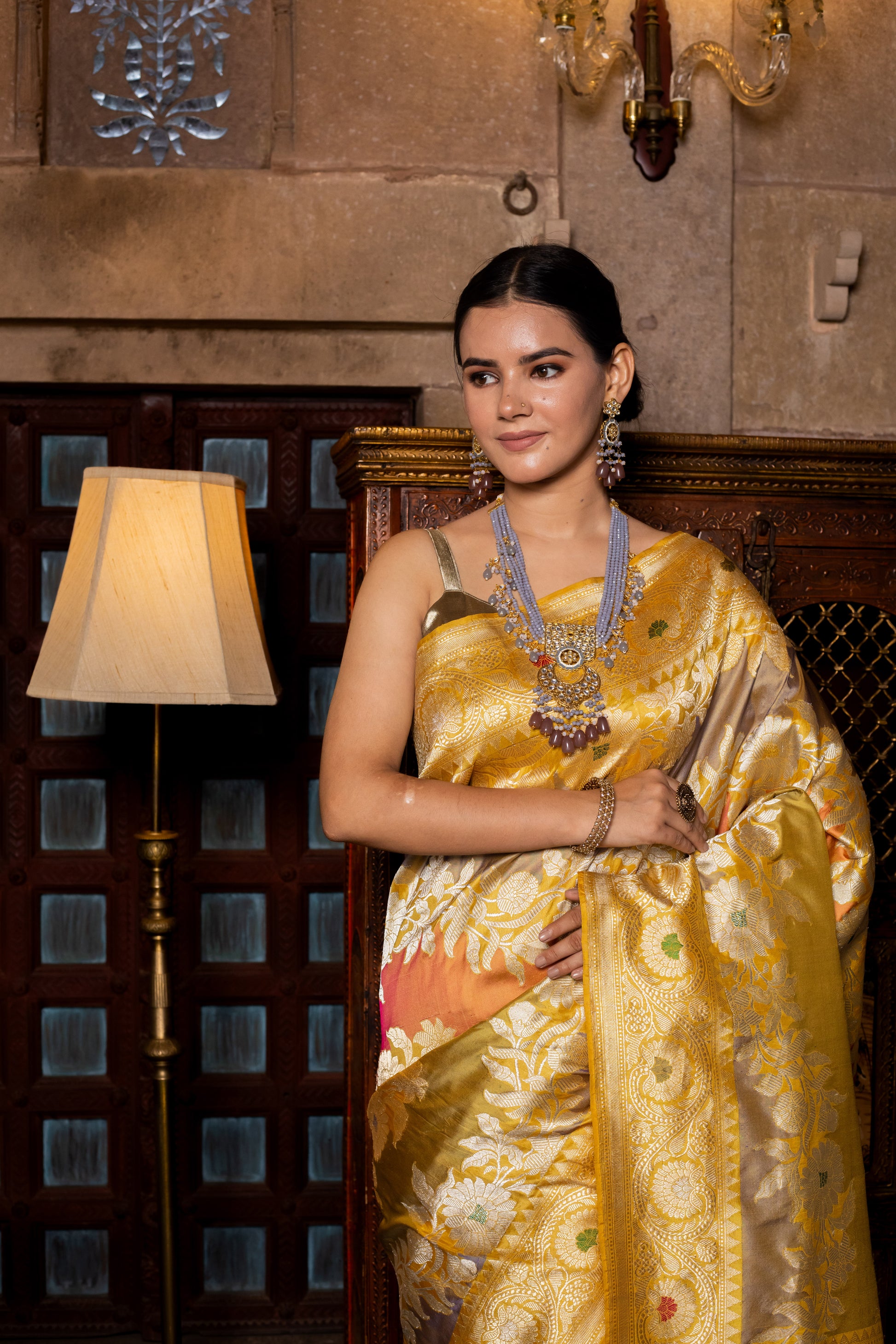 Gold Handwoven Rangkat Katan Silk Saree