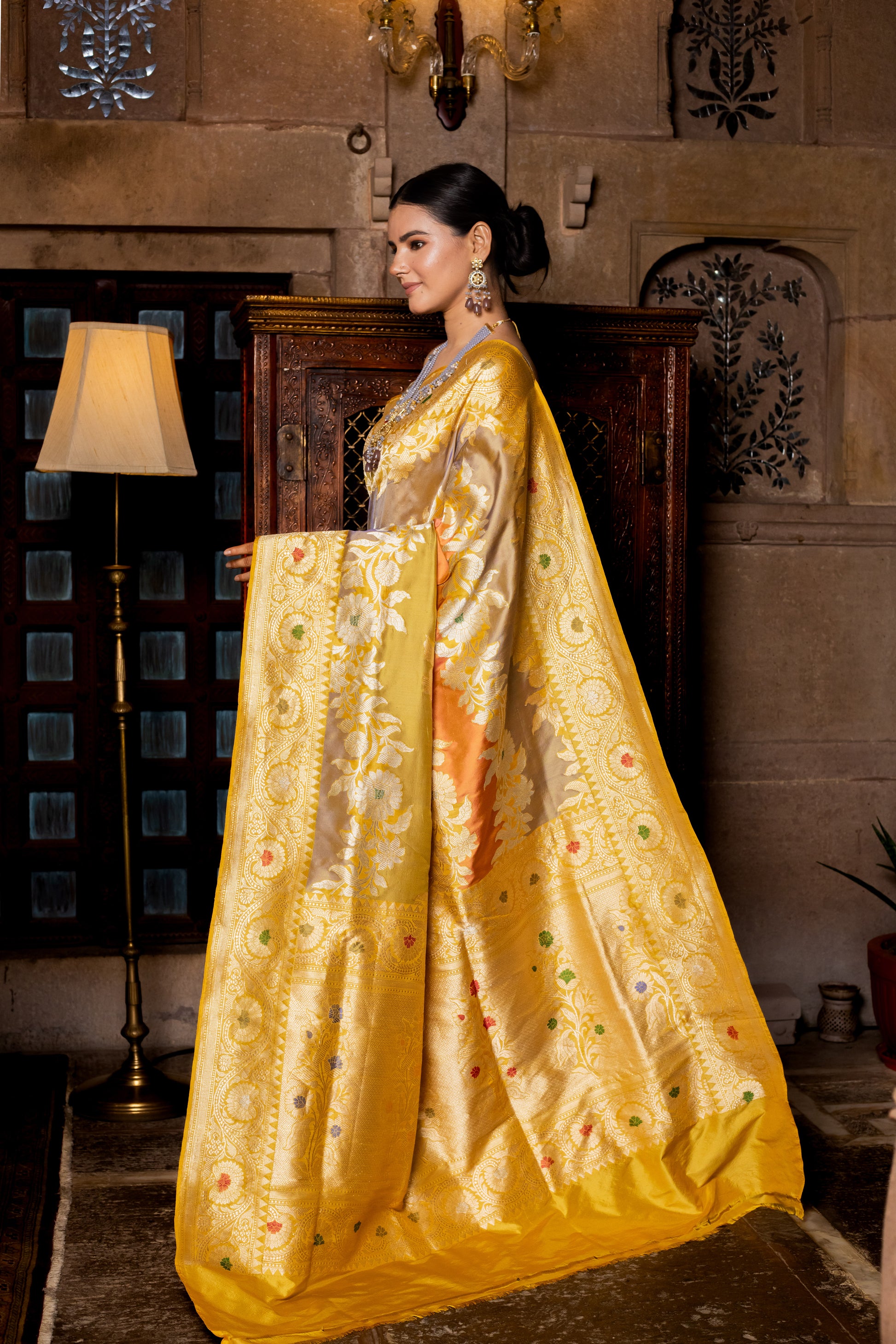 Gold Handwoven Rangkat Katan Silk Saree