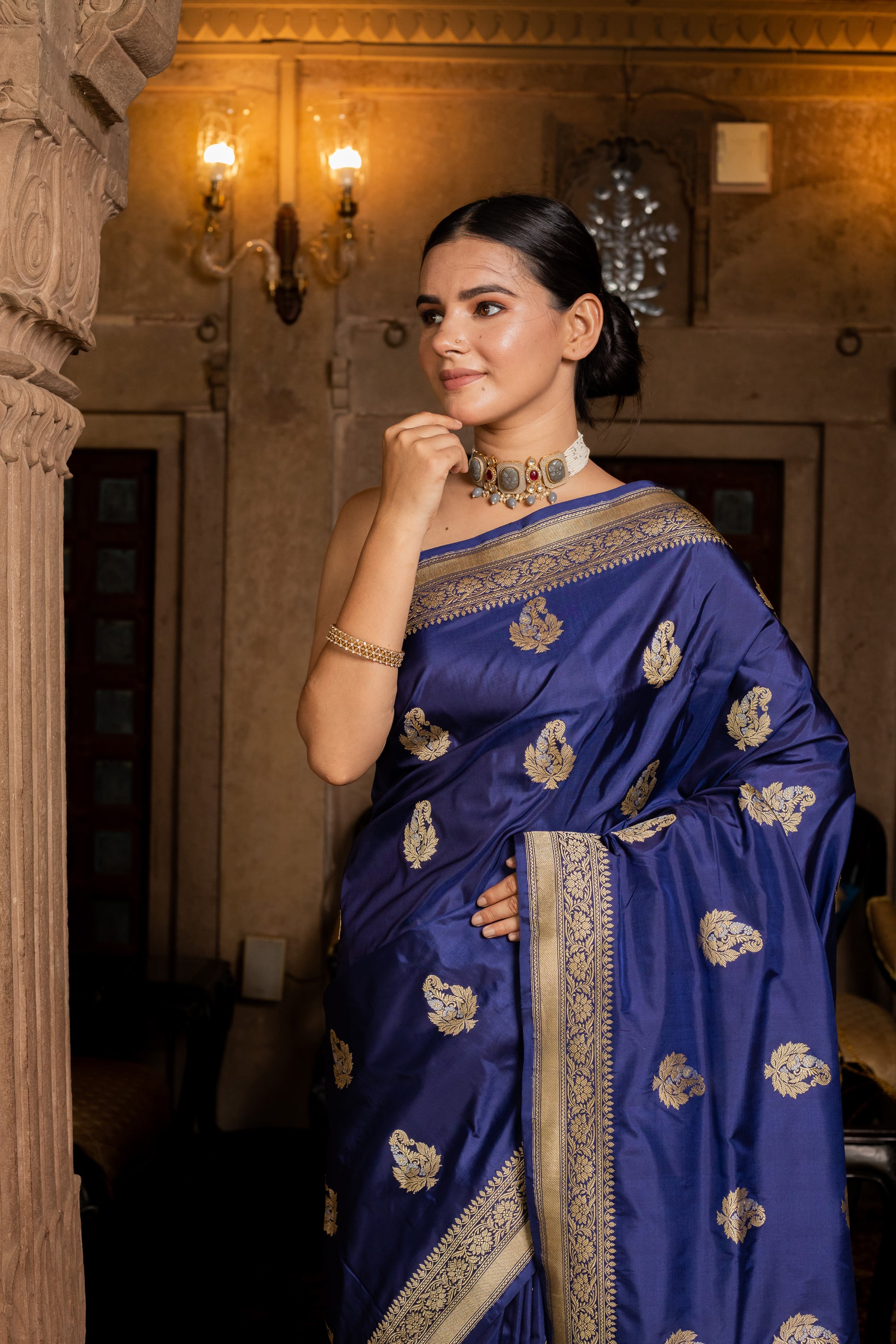 Royal Blue Handwoven Kadwa Katan Silk Saree