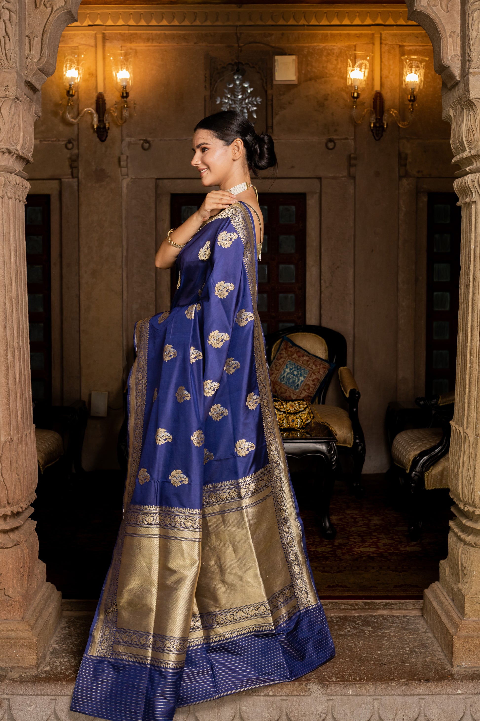 Royal Blue Handwoven Kadwa Katan Silk Saree