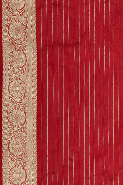 Red Handwoven Kadwa Katan Silk Saree - Panaya 