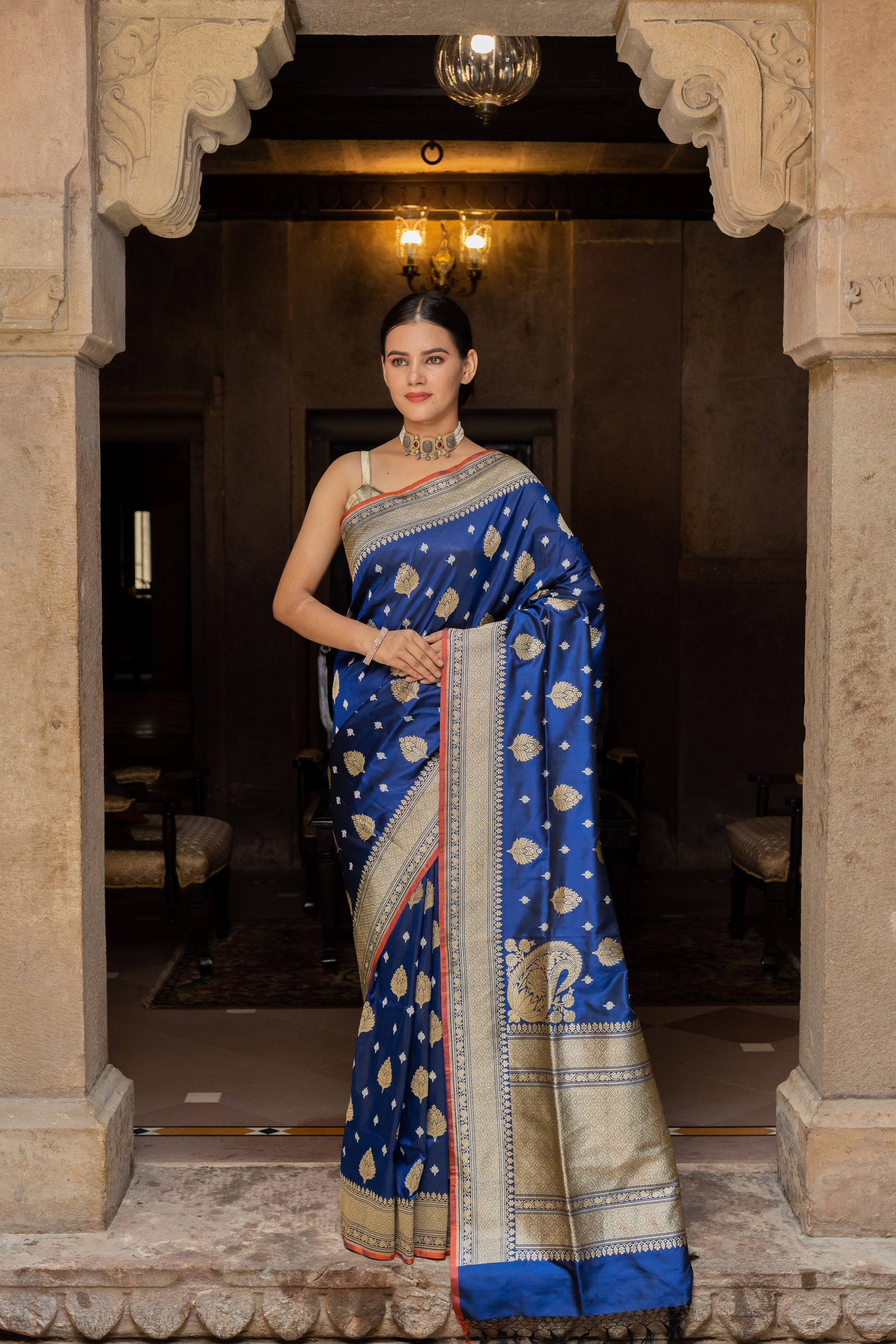 Royal Blue Handwoven Kadwa Katan Silk Saree