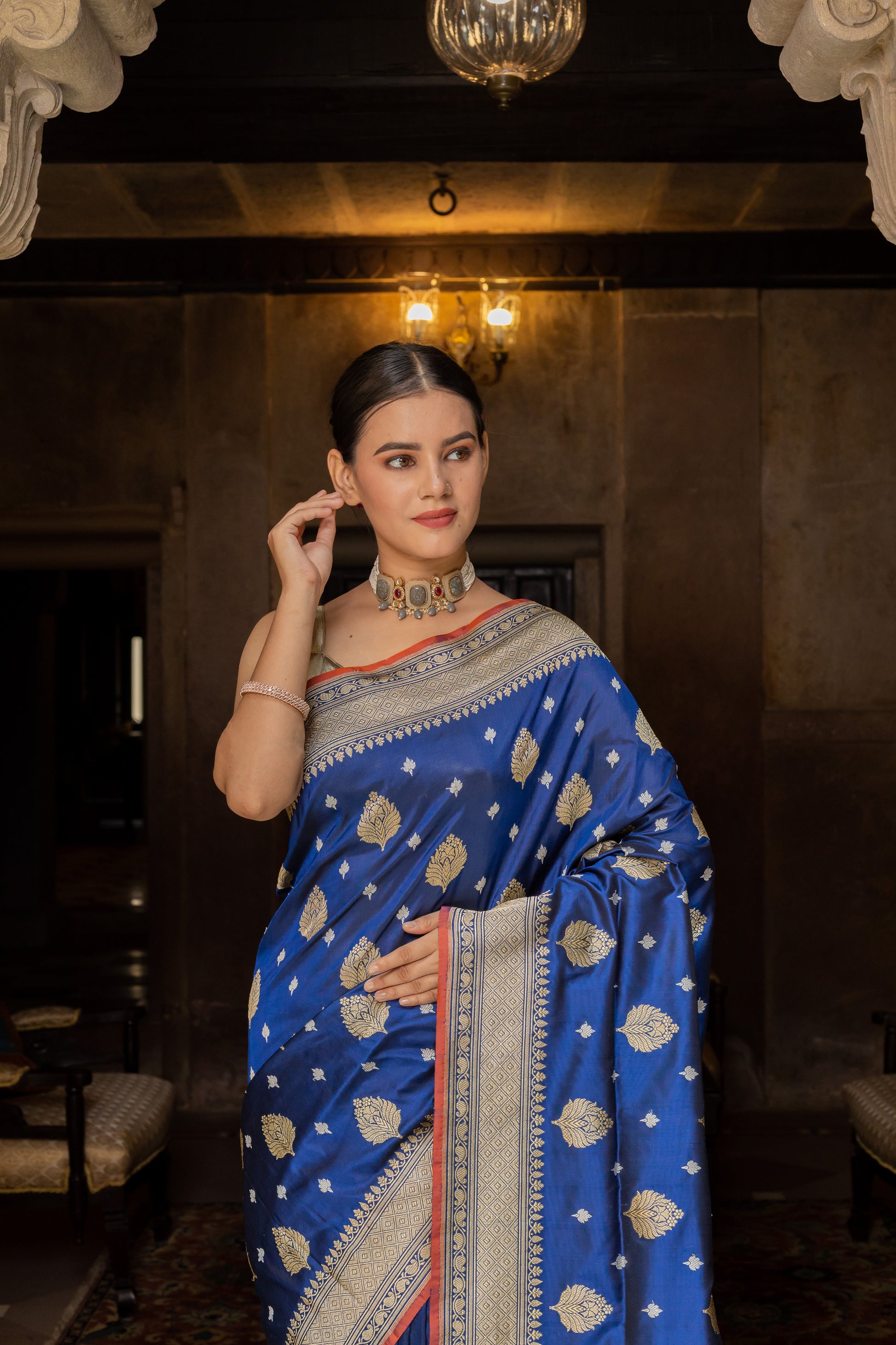 Royal Blue Handwoven Kadwa Katan Silk Saree