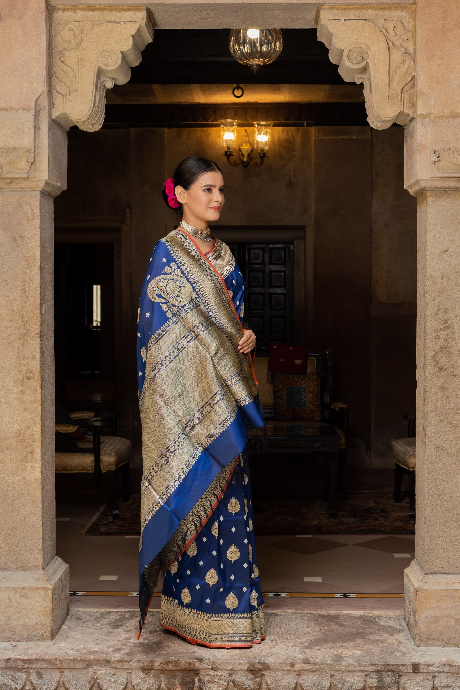 Royal Blue Handwoven Kadwa Katan Silk Saree