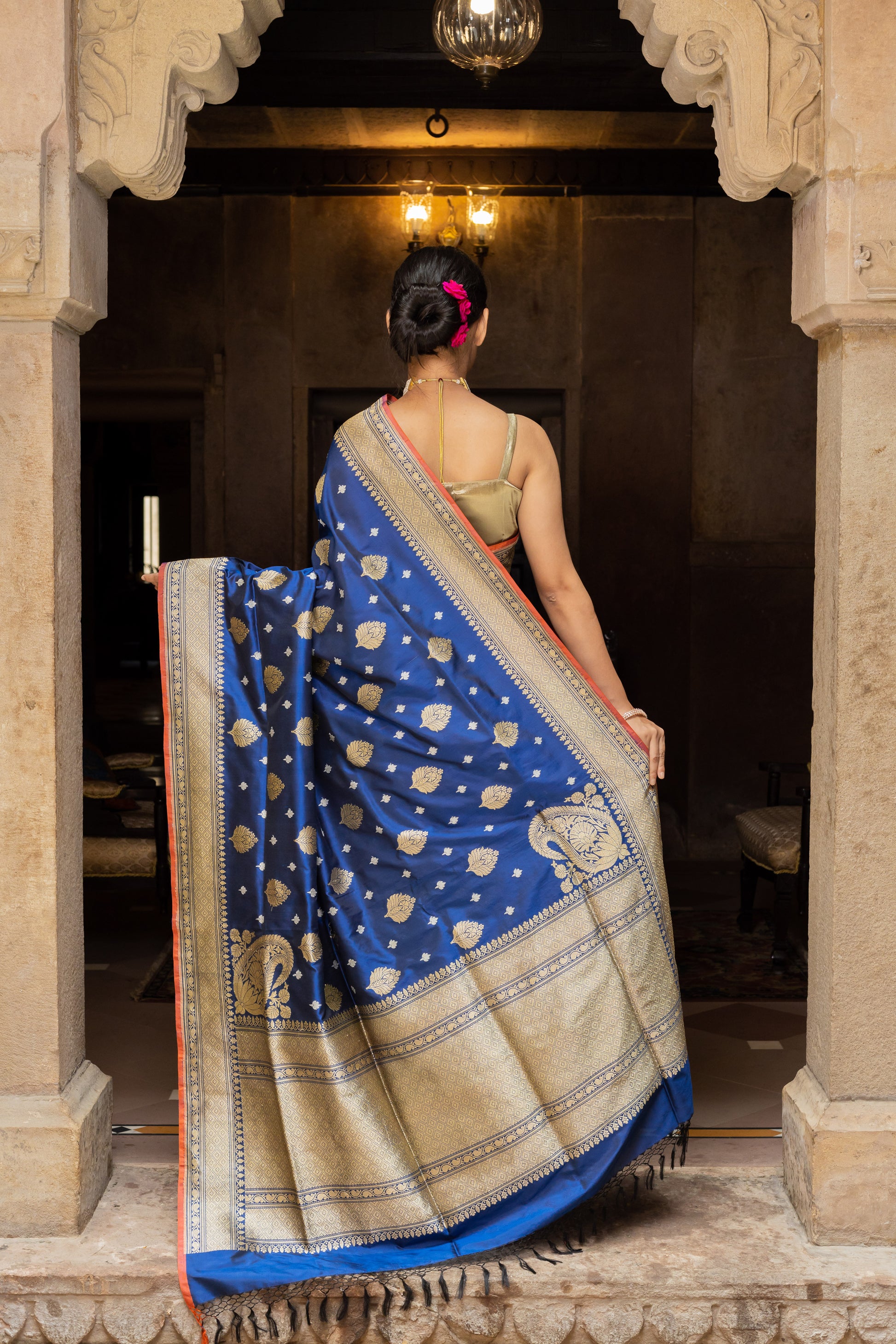 Royal Blue Handwoven Kadwa Katan Silk Saree