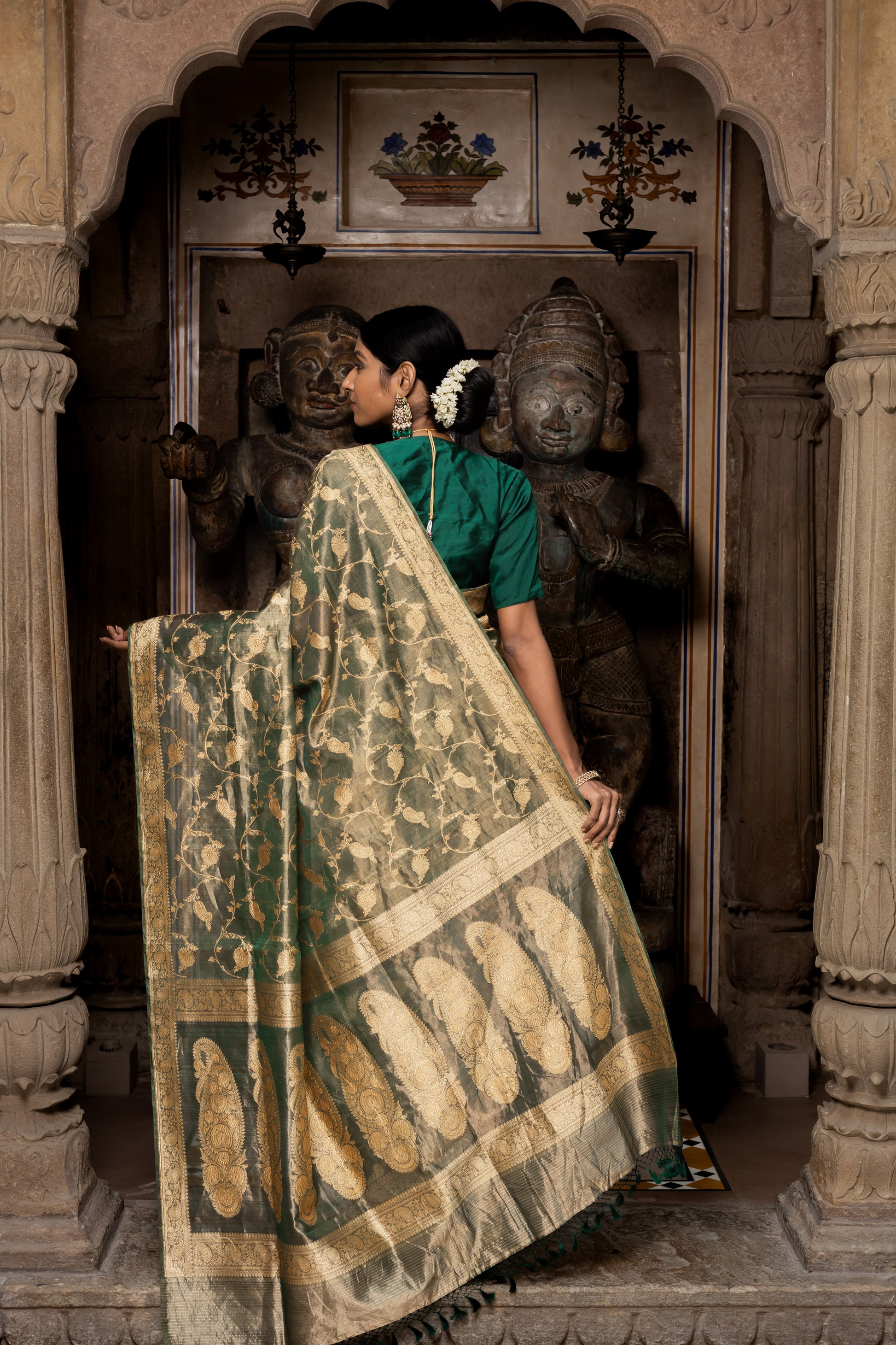 Green Tissue Pure Silk Handwoven Saree