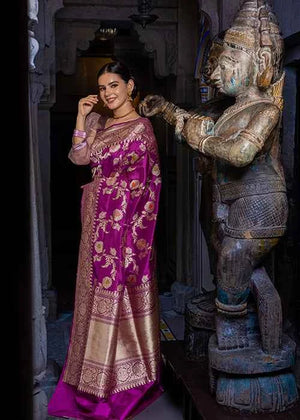 Magenta Katan Silk Saree — Kadwa Meena Jaal