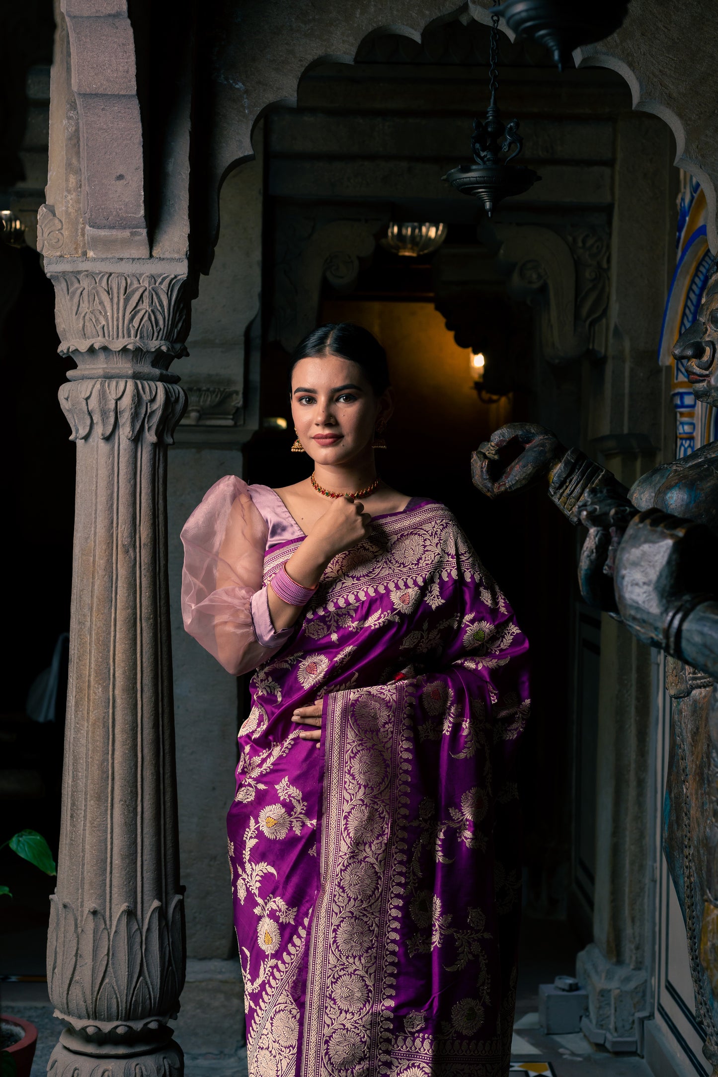Purple Handwoven Kadwa Katan Silk Saree - Panaya 