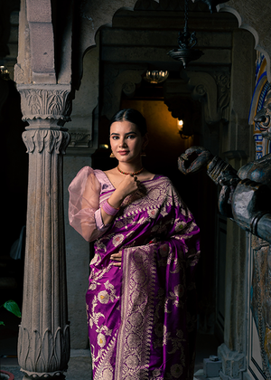 Magenta Katan Silk Saree — Kadwa Meena Jaal