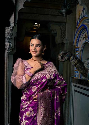 Magenta Katan Silk Saree — Kadwa Meena Jaal