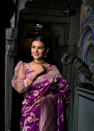Magenta Katan Silk Saree — Kadwa Meena Jaal