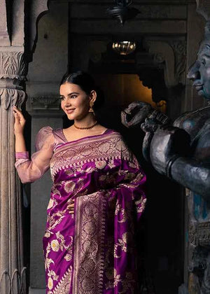 Magenta Katan Silk Saree — Kadwa Meena Jaal