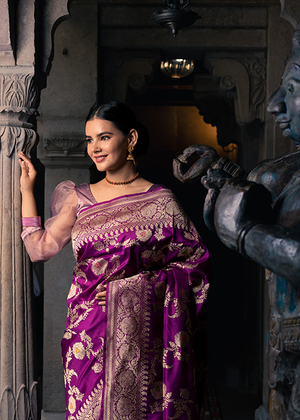 Magenta Katan Silk Saree — Kadwa Meena Jaal