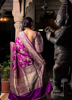 Magenta Katan Silk Saree — Kadwa Meena Jaal