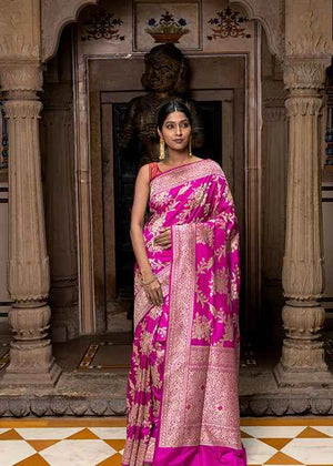 Magenta Katan Silk Saree — Meena Jaal