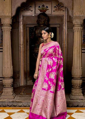 Magenta Katan Silk Saree — Meena Jaal