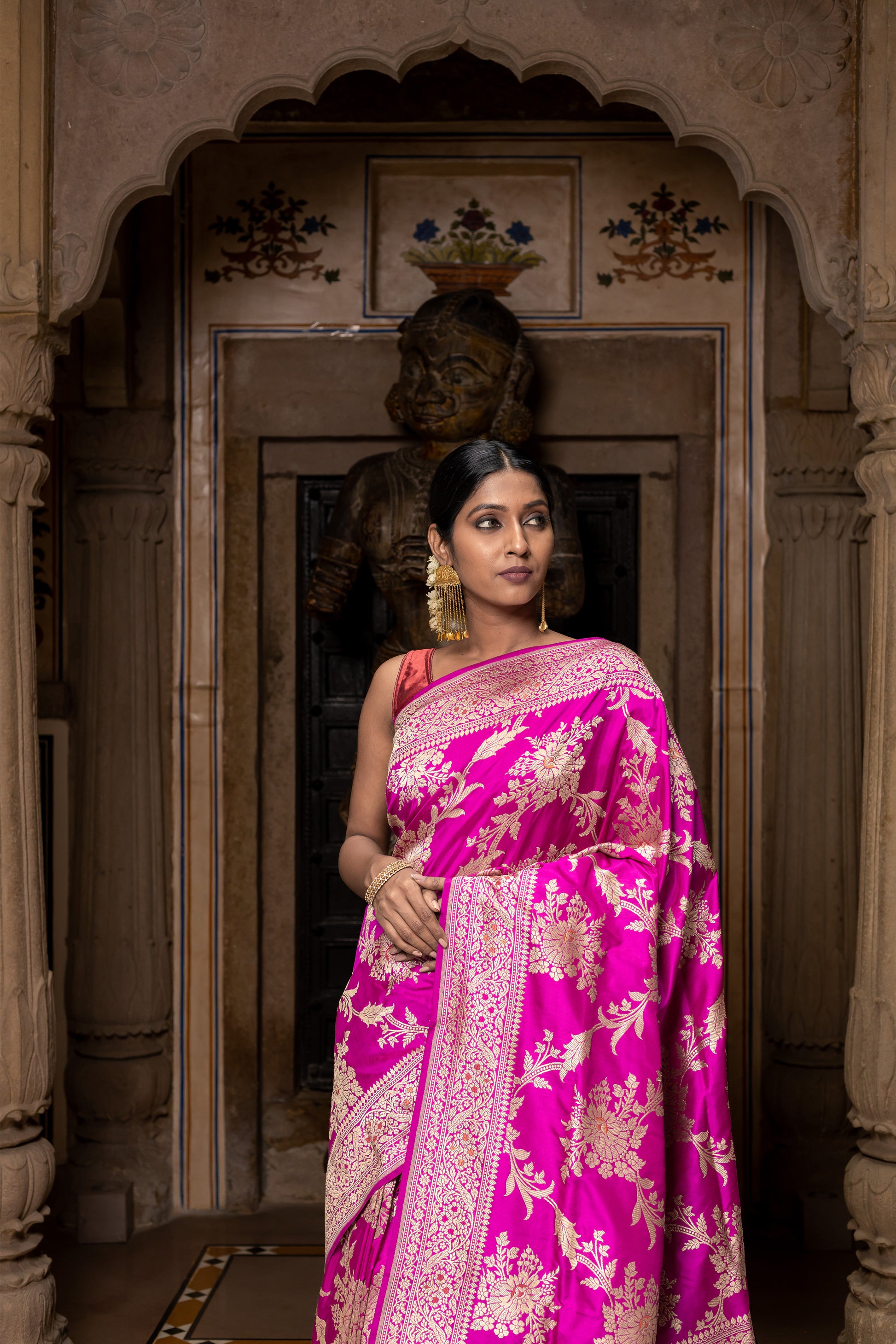 Rani Pink Handwoven Kadwa Katan Silk Saree