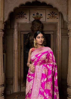 Magenta Katan Silk Saree — Meena Jaal