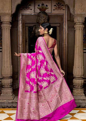 Magenta Katan Silk Saree — Meena Jaal