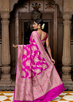 Magenta Katan Silk Saree — Meena Jaal