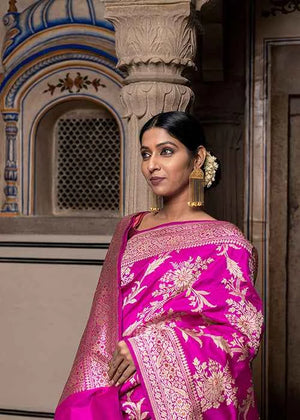 Magenta Katan Silk Saree — Meena Jaal