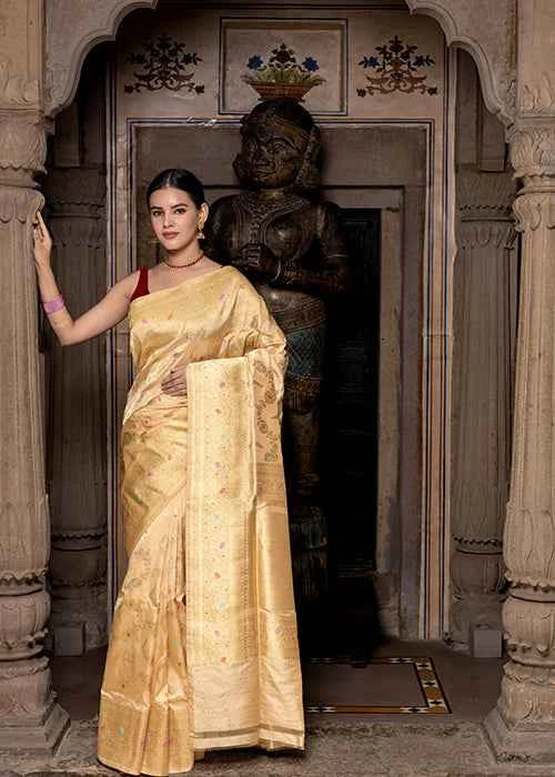 Off White Katan Silk Saree — Kadwa Boota