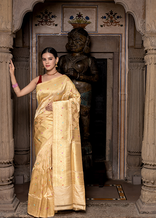 Off White Katan Silk Saree — Kadwa Boota