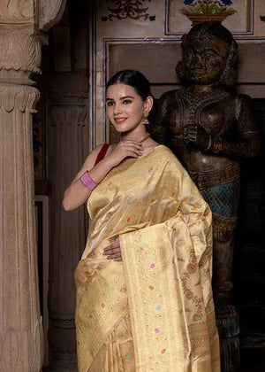 Off White Katan Silk Saree — Kadwa Boota