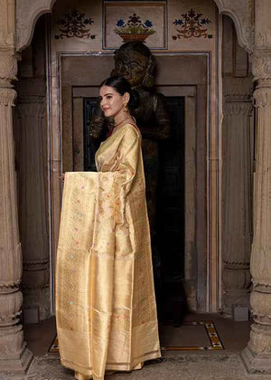 Off White Katan Silk Saree — Kadwa Boota