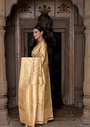 Off White Katan Silk Saree — Kadwa Boota