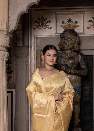 Off White Katan Silk Saree — Kadwa Boota