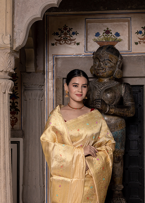 Off White Katan Silk Saree — Kadwa Boota