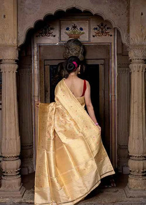 Off White Katan Silk Saree — Kadwa Boota