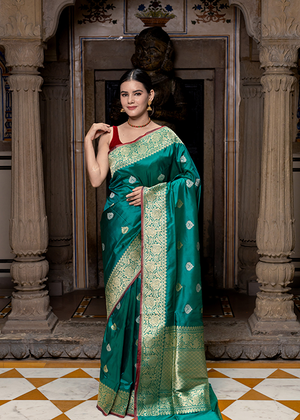 Green Katan Silk Saree — Konia Boota- The panaya