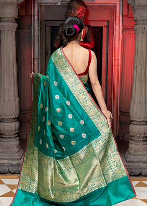 Green Katan Silk Saree — Konia Boota- The panaya