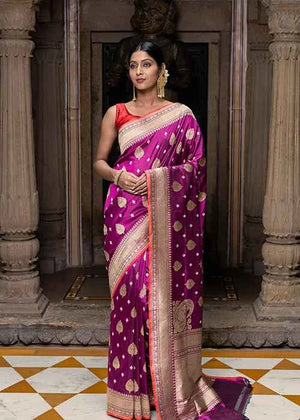 Wine Katan Silk Saree — Kadwa Jaal