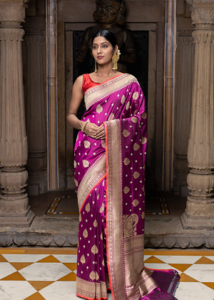 Wine Katan Silk Saree — Kadwa Jaal