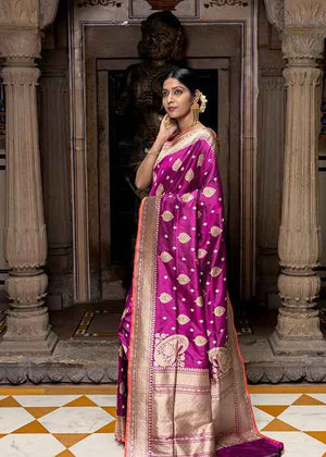 Wine Katan Silk Saree — Kadwa Jaal