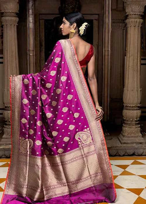 Wine Katan Silk Saree — Kadwa Jaal