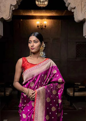 Wine Katan Silk Saree — Kadwa Jaal