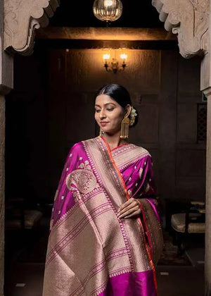 Wine Katan Silk Saree — Kadwa Jaal