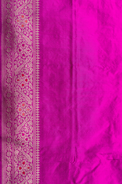 Rani Pink Handwoven Kadwa Katan Silk Saree - Panaya 