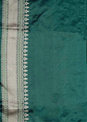 Green Katan Silk Saree — Kadwa Booti