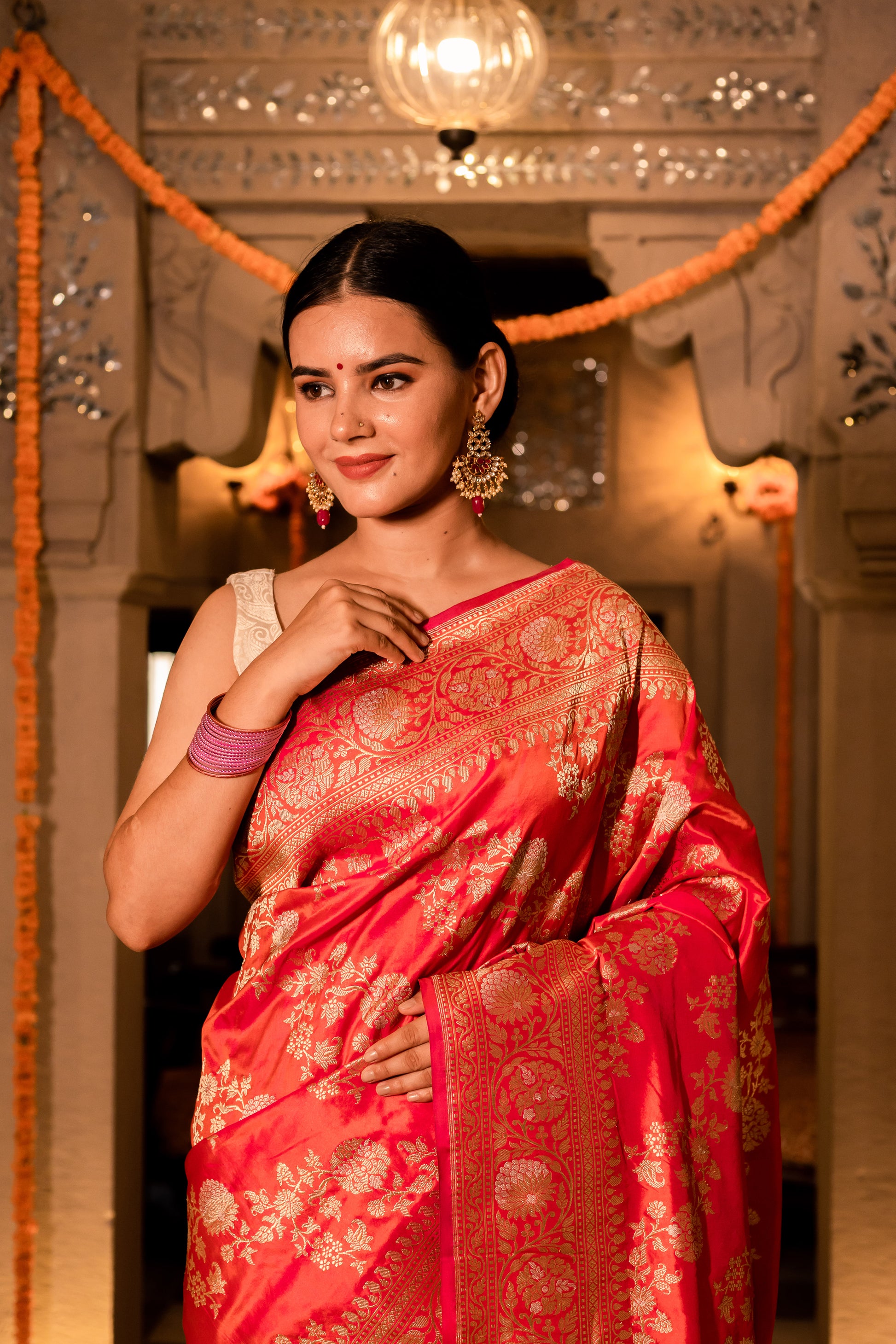 Orange Handwoven Kadwa Katan Silk Saree