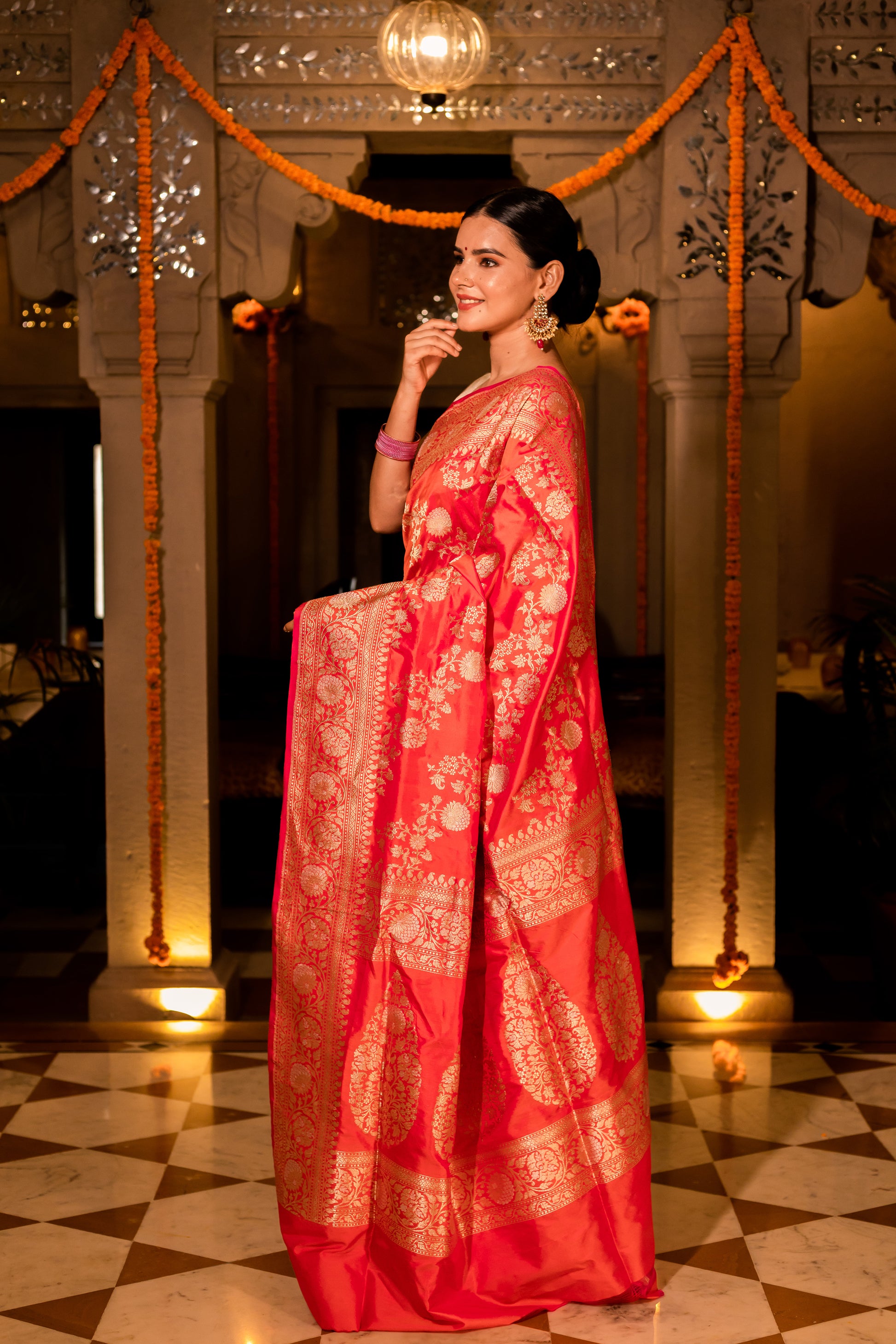 Orange Handwoven Kadwa Katan Silk Saree